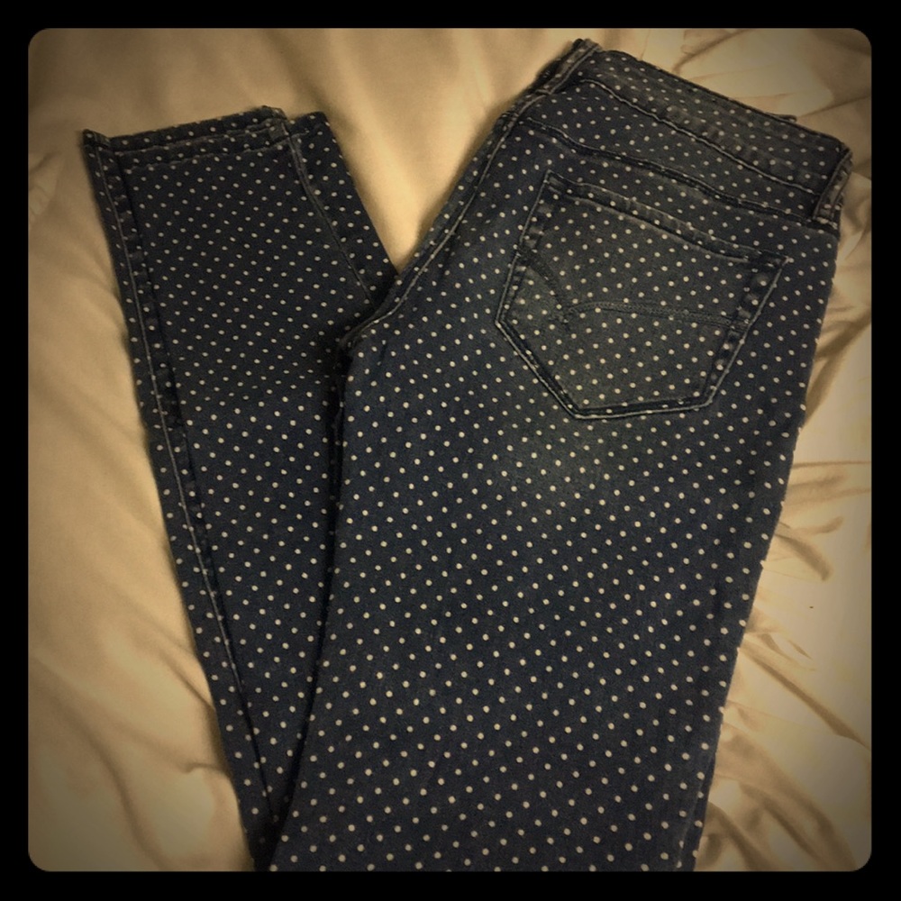 Polkadot jeans, gently worn.